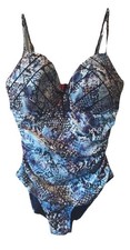 Spanx Swim Suit Plus Shaped Blue Snake One Piece Underwire Sz 14 D/DD NWOT 198
