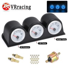 2 52mm Blue Led Triple 3 Gauge Kit Tachometer Water Temp Oil Press Gauge Meter