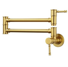 Pot Filler Faucet, Folding Kitchen Faucet Single Hole 2 Handle Brushed Gold