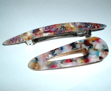 PAIR MARBLED CONFETTI LUCITE BARRETTE AND HAIR CLIP NWT