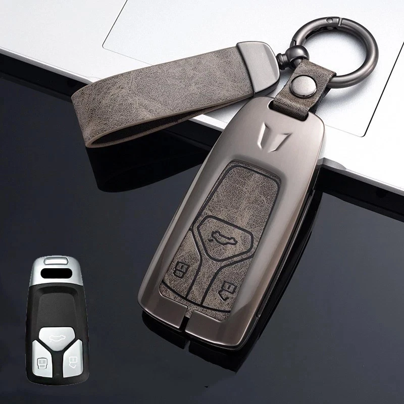 Zinc Alloy Leather Car Key Fob Case Cover For Audi A4 A5 S4 S5 B9 8W Q7 4M TT RS - Image 4 of 4