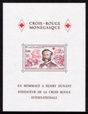 Monaco Scott #1137 VF MNH 1978 50th Ann. Birth Henry Dunant Red Cross Souv Sheet