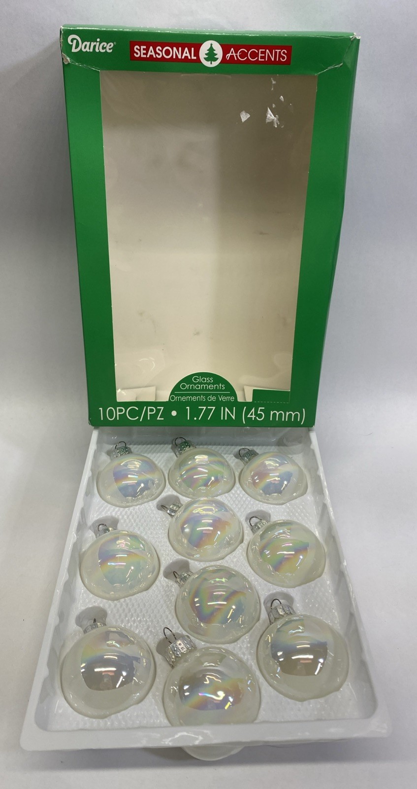 Darice Seasonal Accents 10 Small Round White Iridescent Glass Ornaments 1.77&rdquo;