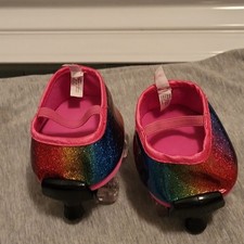 Rainbow Glitter Quad Roller Skates w/ Clear Wheels, Pink Interior