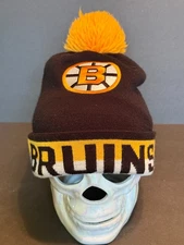 Boston Bruins NHL CCM Cuffed Winter Striped Pom Hat Logo Black Gold