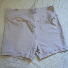 Justice Bike Shorts Crossover Waist Pink Metallic Logo Athletic Girls S 7/8
