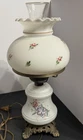Vintage Double Globe Hurricane Hand Painted Rose Floral Milk Glass Lamp 3-Way