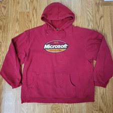 Vintage Microsoft 1975 Logo Hoodie Sweatshirt Ouray Sportwear Swaziland Red XL