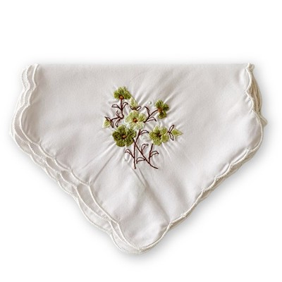 Antique White Cotton Green Floral Embroidered Butterfly Cut bread Liner Doily