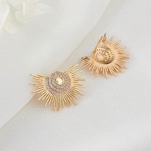 Authentic 1Pair 18K Gold Plated Sum, Sunburst Stud Earrings, Minimalist Jewelry Supply, C