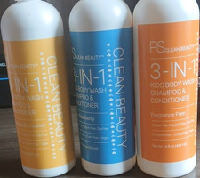 PS Clean Beauty 3-IN-1 Kids Body Wash Shampoo Lot of 3 Apple Coconut Blue Raspb  