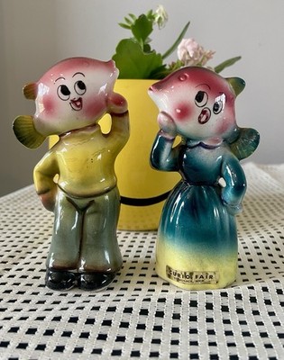 Anthropomorphic Fish Head Salt & Pepper Shakers