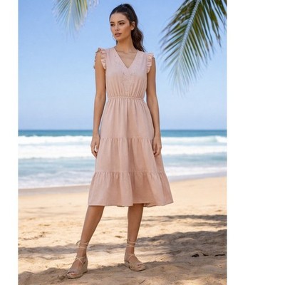 Parisian M&M Monogram NWT 100% Cotton Slub Eyelet Lace Tiered Midi Dress M $148