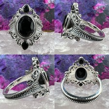 Black Onyx Statement Ring Ornate Boho .925 Sterling Silver Size 10