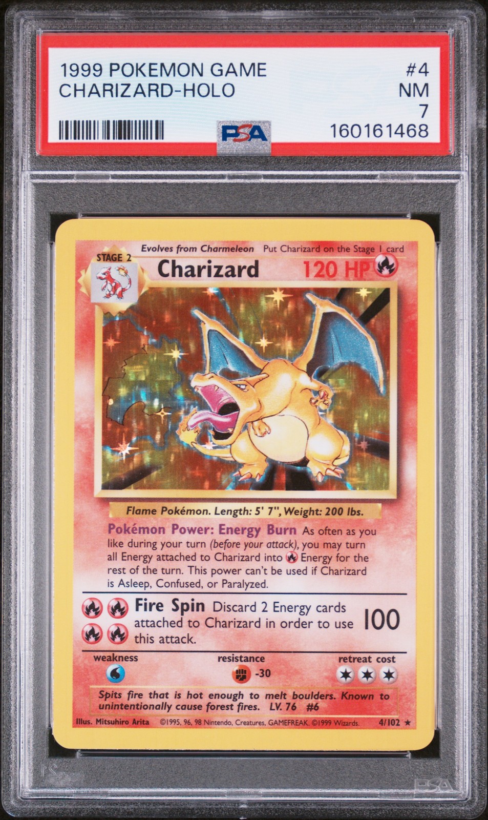 1999 POKEMON BASE SET UNLIMITED #4 CHARIZARD-HOLO PSA 7