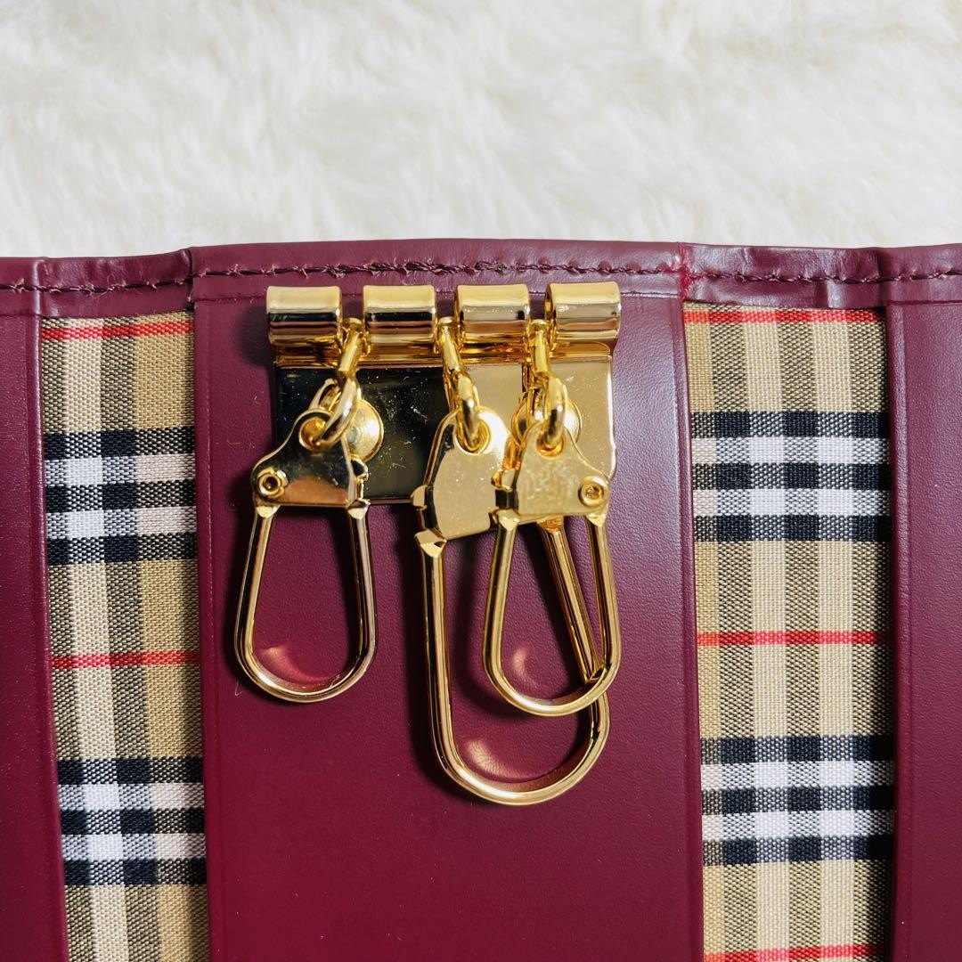 専用 BURBERRY ノバチェック キーケース レディース 6038 正規通販 BURBERRY 3連キーケース ノバチェック レザー レッド