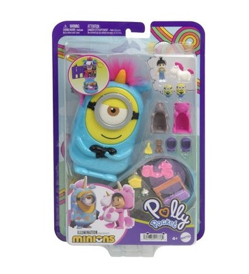 Polly Pocket x Minions Compact Playset with Agnes, Carl, Bob and Fluffy Unicorn