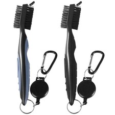 2 Pack Golf Club Brush Groove Cleaner Tools with Retractable Zip-line Aluminu...