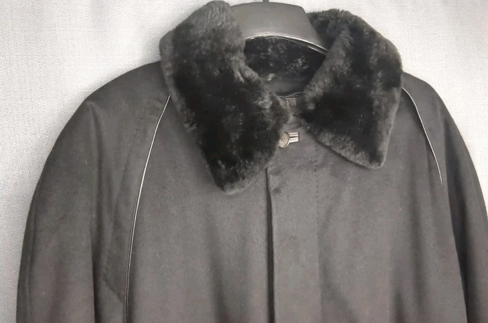 Brioni Para Hombres 56 Negro Cachemira Bremberg Cuero Seda Cuello de Piel Extraíble + Forro Foto 3 de 4