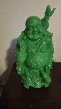 Used Jade Hotei Buddha Seven Lucky Gods Amulet Green