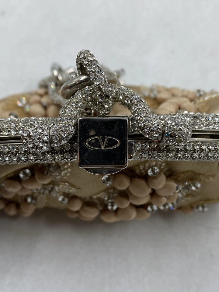 Valentino Garavani Beige Floral Silk Clutch Evening Bag - Image 4 of 4