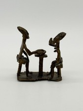 Vtg W. African Lost-Wax Cast Bronze Sculpture Two Figures Seated At Table