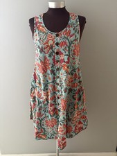 Zury Floral Cotton Dress Womens Free Size Blue Orange Boho Beach Flowy Indie