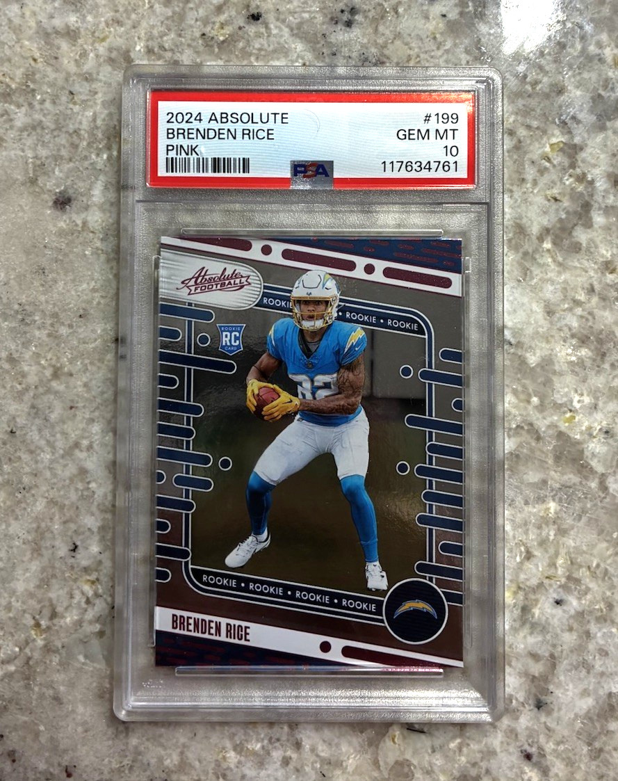 LA Chargers Brenden Rice PSA 10 Rookie Card 2024 Panini Absolute RC Pink