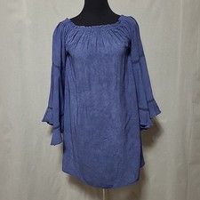 Oddy Off the Shoulder Mini Dress Womens Size Small Chambray Flare Sleeve Boho