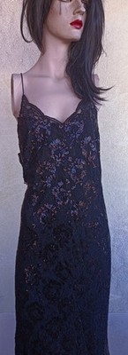 H&M Damen Kleid Größe 44 MLace Pailletten schwarz Cocktail mittlerer Oberschenkelrücken Schlitz
