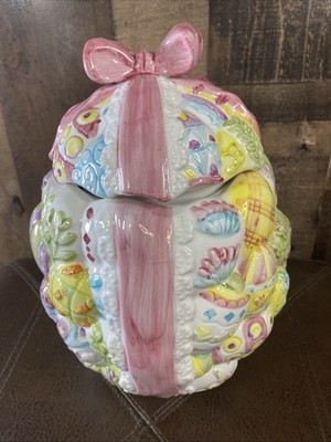 PBC International 3D Easter Egg Cookie Jar Vintage Holiday Ribbon Bow 8x10