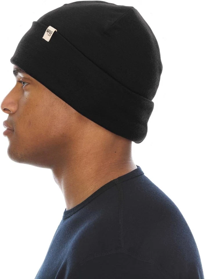 Gorro con puño 100 % lana merino - cálido sombrero de invierno talla única para hombre y mujer, negro  Foto 4 de 4