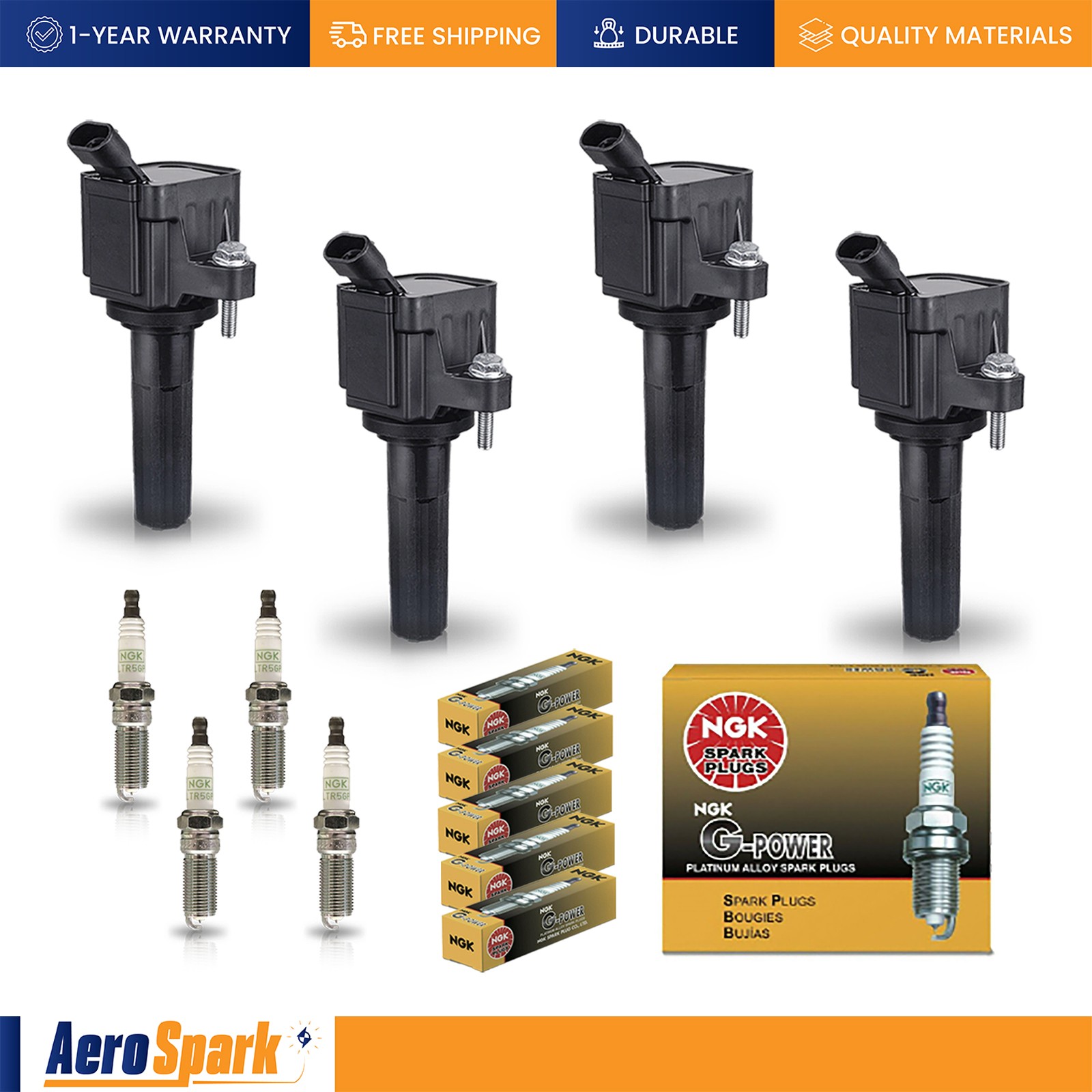 4 Ignition Coil  4 NGK Platinum Spark Plug for 2007-2012 GMC Canyon 2.9L UF497