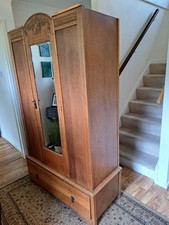 Oak wardrobe with a drawer. Arts and Crafts era. Working original lock and key