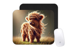 Custom Mouse Pad Cute Highland Cow with Flowy Hair Farm Animal Desk Mat