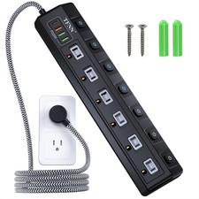 Power Strip with USB Ports,Wall Mount 5FT Total 70W 4 USB Charging Station,US...