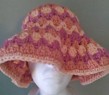 Crochet Handmade Ruffle Bucket/Sun Hat 100 Acrylic Color Peach Party