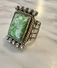 Vintage Harry Morgan Navajo Sterling Silver Green Turquoise Rope Ring SZ 6 1/4