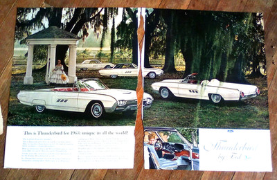 1963 Ford Thunderbird White Convertible 2-Page Print Ad 10.25x13.5