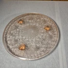 Vintage Pink Depression Glass Footed Cake Plate Shaggy Daisy Rose US Glass Co.