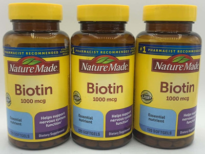 3PK Nature Made Biotin 1000 mcg ~ 120 Softgels Each ~ EXP 5/27 ~ FAST SHIP