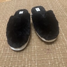 TOMS Alpargata Mallow Mule Fluff Slippers WOMENS7 Black FAUX FUR