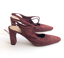 THE ROW Suede Keyhole Accent T-Strap Suede Pumps - Burgundy - 39 US 8