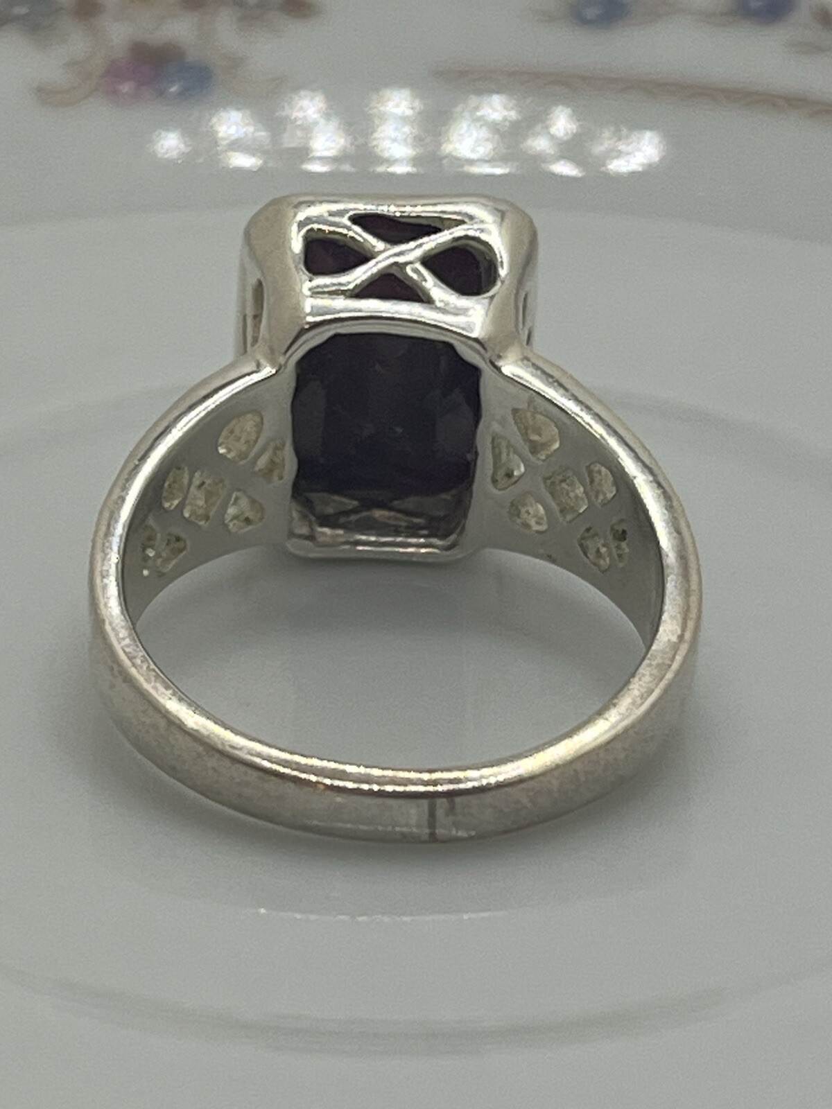 Rectangular Dark Red Ruby 925 Sterling Silver Rin… - image 3