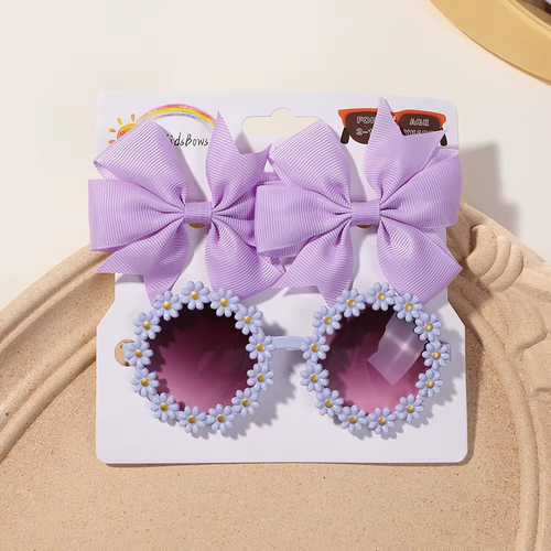 3pc Girls Cheer Bow & Flower Sunglasses Set – Hair Clips Kids Gift UK - Picture 9 of 18