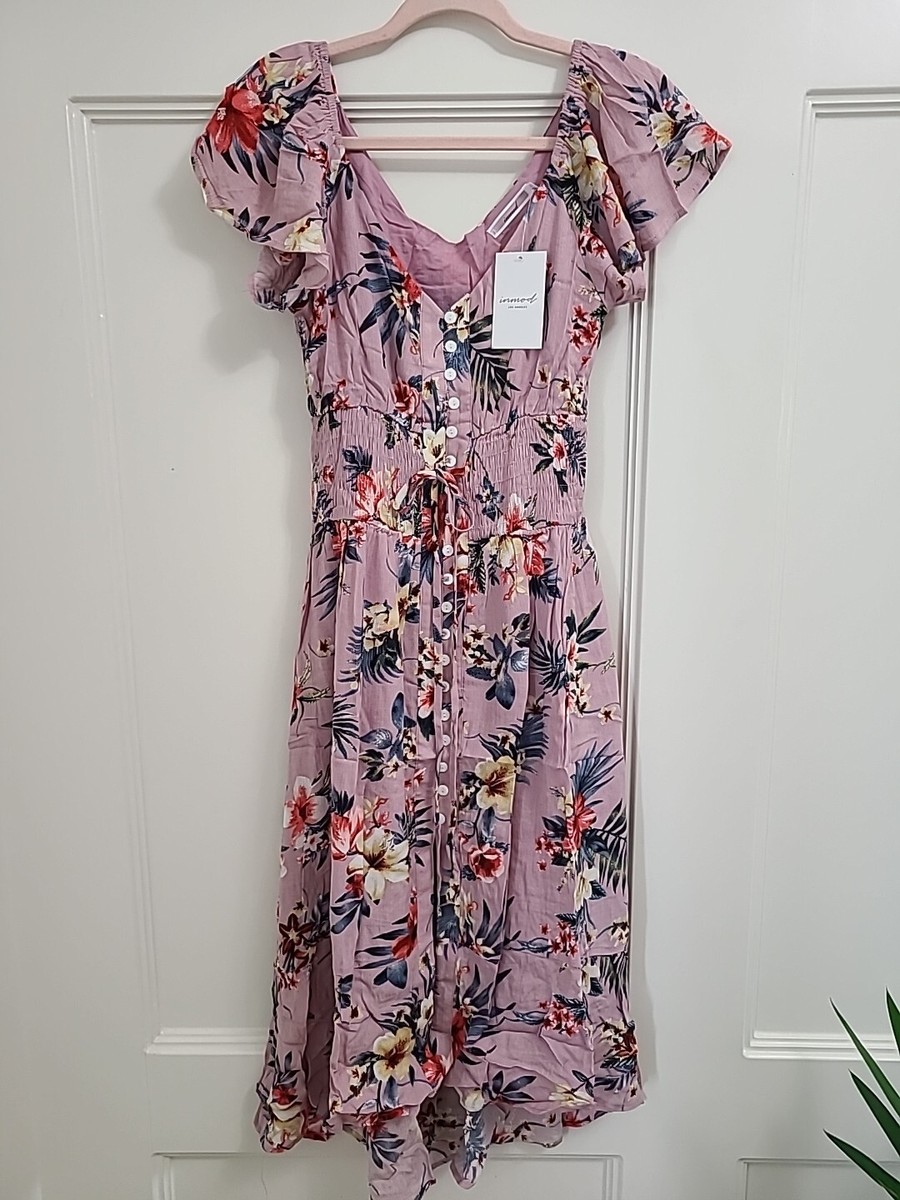 NEW Inmod Women's Purple Tropical Palms Floral Cottagecore Boho