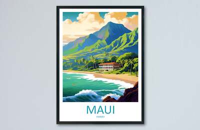 Maui Reisedruck Wandbild Maui Wandbehang Wohndeko Maui Geschenk Kunstliebhaber Haw