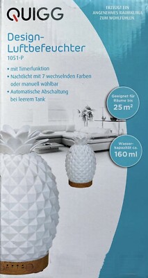 QUIGG Design Luftbefeuchter Timer Nachtlicht 160 ml Tank bis 25 m² Räume 