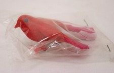 RARE SET OF 3 RED FEATHER BIRD ORNAMENTS / DECORATIONS 3.5" LONG NEW IN PACKAGE