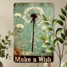 Vintage Make A Wish Retro Dandelion Metal Tin Sign Bar Cafe Wall Art Quote Decor